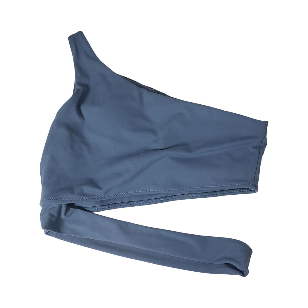 One Shoulder Wrap Tie Bikini Top Slate Blue Asymmetrical Swimwear Medium